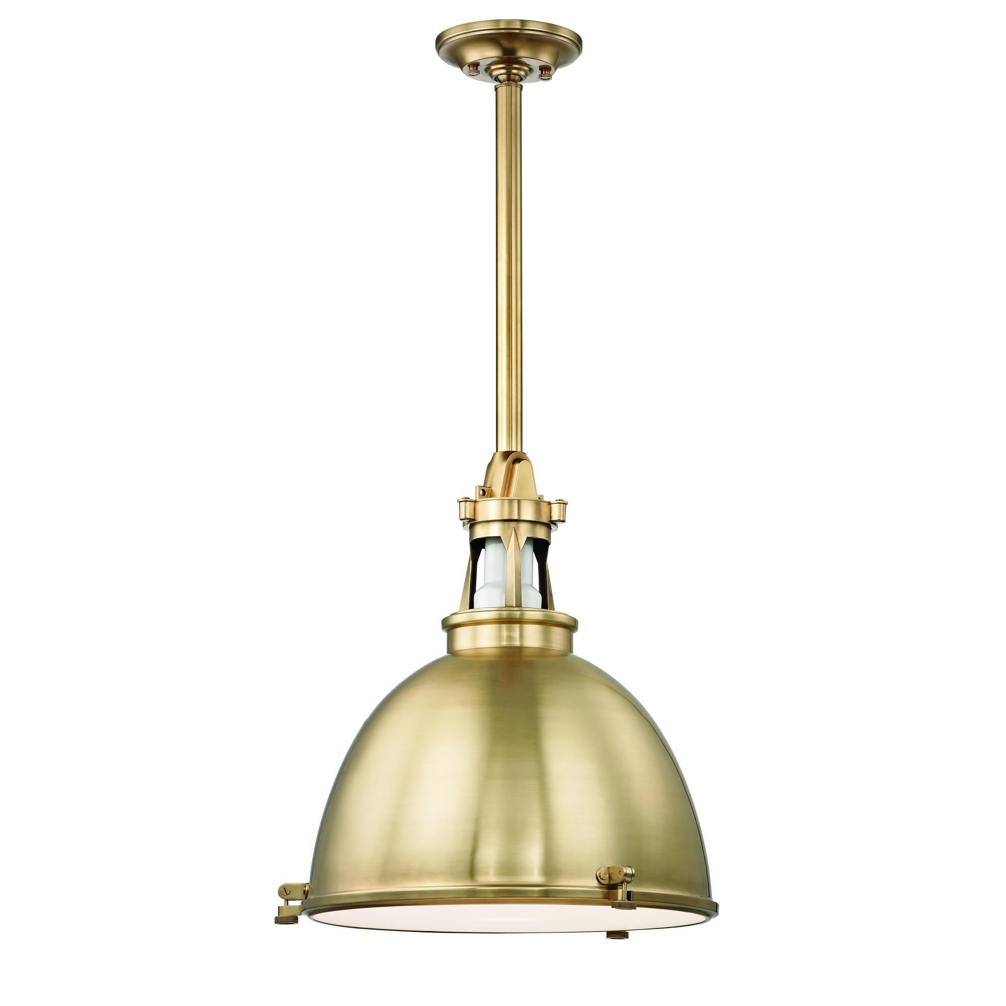 Shown in Aged Brass finish and Etched Diffuser glass